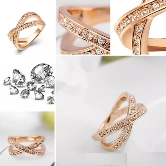 Rose Gold Austrian Crystal Criss Cross X Ring - Picture 4 of 4